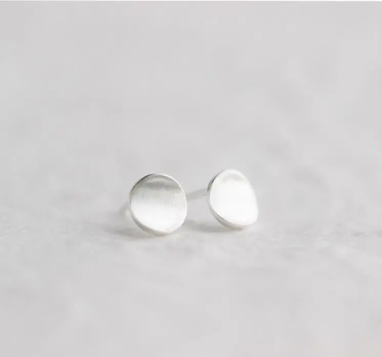 925 Sterling Silver Jewelry Geometric Matte Round Stud Earrings Party Gift Syed020 1