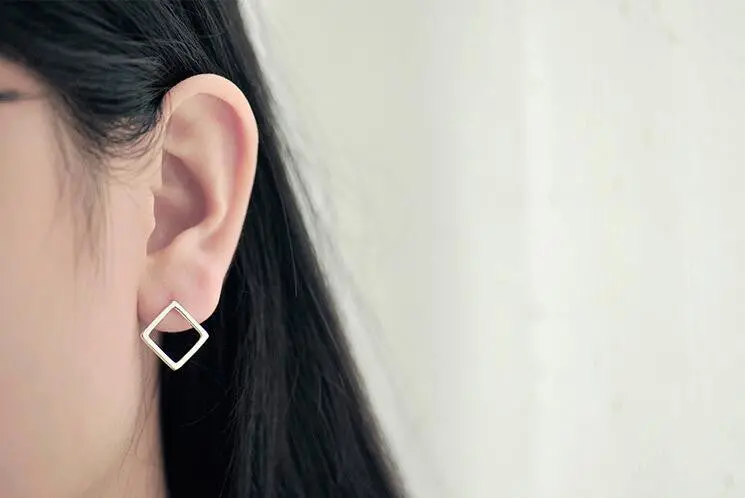 925 Sterling Silver Jewelry Geometric Square Stud Earrings Wedding Gift Syed055 1