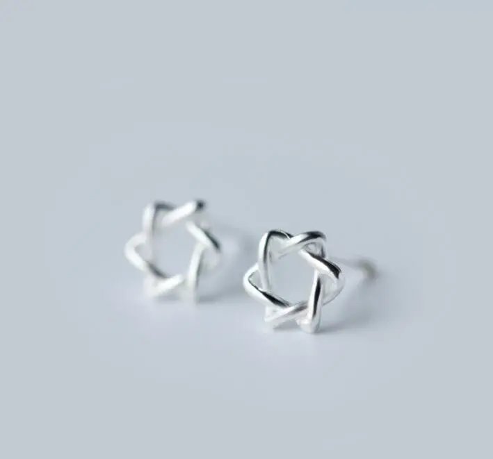 925 Sterling Silver Jewelry Hallow Star Stud Earrings Knot Earrings Syed066 1