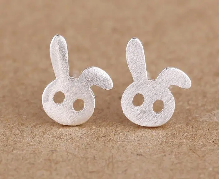 925 Sterling Silver Jewelry Matte Cute Rabbit Stud Earring Syed075 1