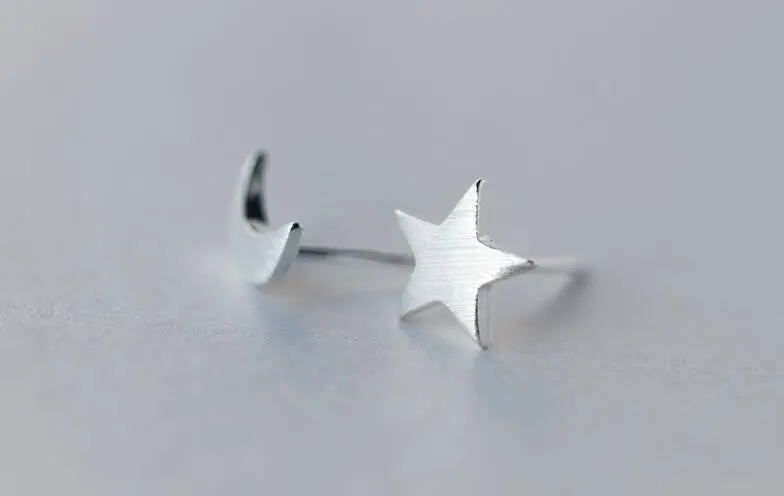 925 Sterling Silver Jewelry Matte Star And Moon Stud Earrings Girl Jewelry Gift Syed012 1