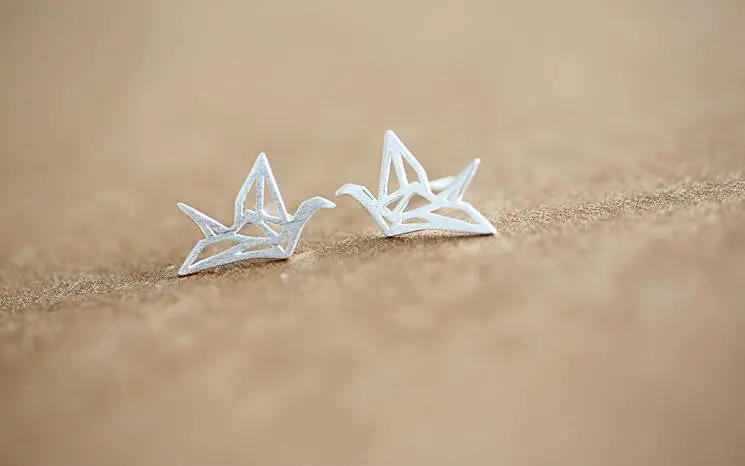 925 Sterling Silver Jewelry Origami Crane Stud Earrings Cute Animal Earrings Gift Syed009 1