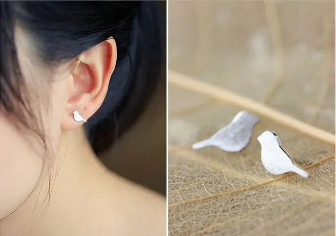 925 Sterling Silver Jewelry Tiny Cute Bird Stud Earrings Wedding Gift 1