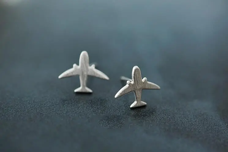 925 Sterling Silver Matte Airplane Stud Earring Gift Syed031 1
