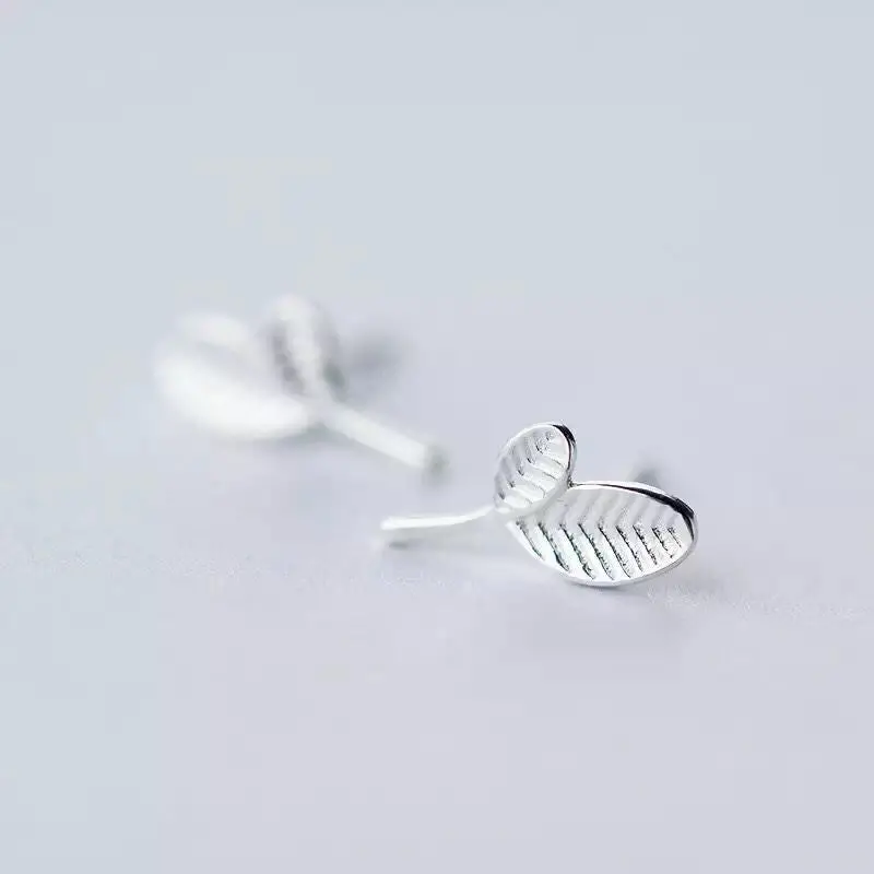 925 Sterling Silver Minimalist Leaf Stud Earrings Birthday Gift Syed032 2