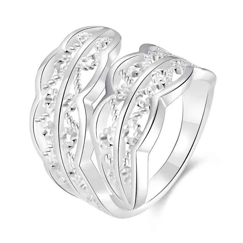 925 Sterling Silver Simple Style Wedding Rings Two Leaf Double Leaves Ring Girl Student 74 1