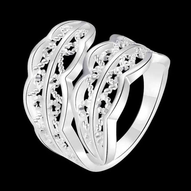 925 Sterling Silver Simple Style Wedding Rings Two Leaf Double Leaves Ring Girl Student 74 2