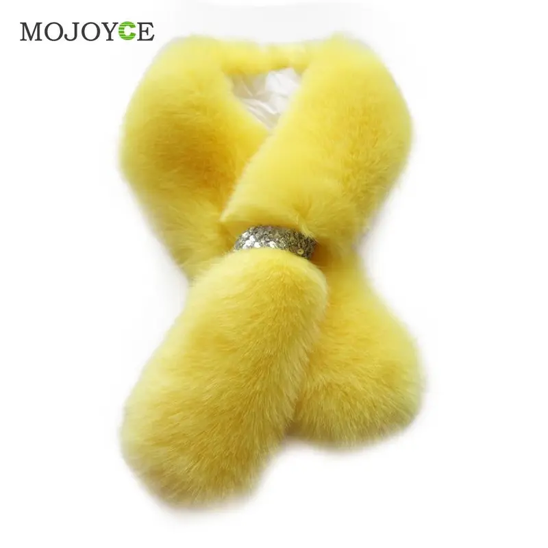 94Cm Women Fur Scarf Faux Rabbit Fur Scarves Warm Fashion Accessories Lady Solid Color Ring Scarves Neck Warmers Collar 3
