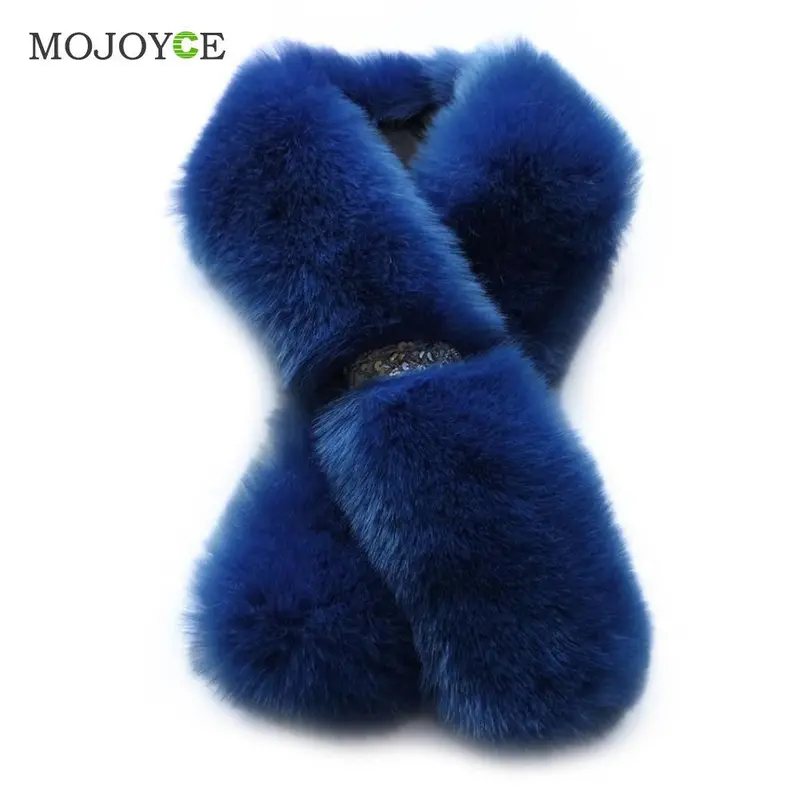94Cm Women Fur Scarf Faux Rabbit Fur Scarves Warm Fashion Accessories Lady Solid Color Ring Scarves Neck Warmers Collar 4