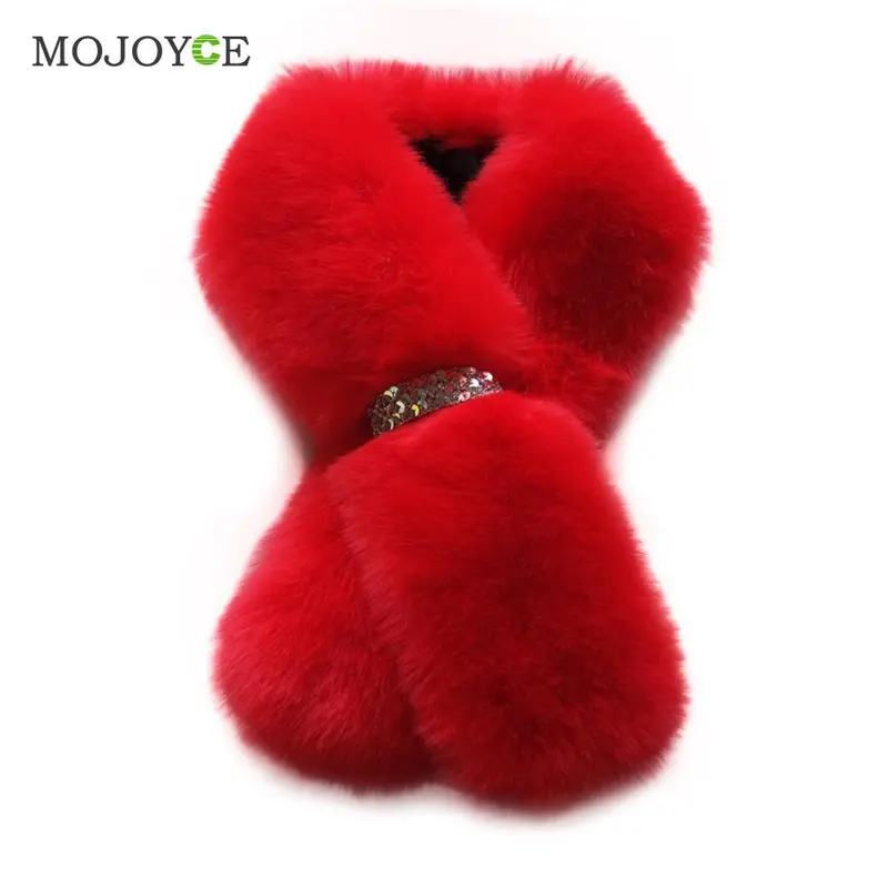 94Cm Women Fur Scarf Faux Rabbit Fur Scarves Warm Fashion Accessories Lady Solid Color Ring Scarves Neck Warmers Collar 5