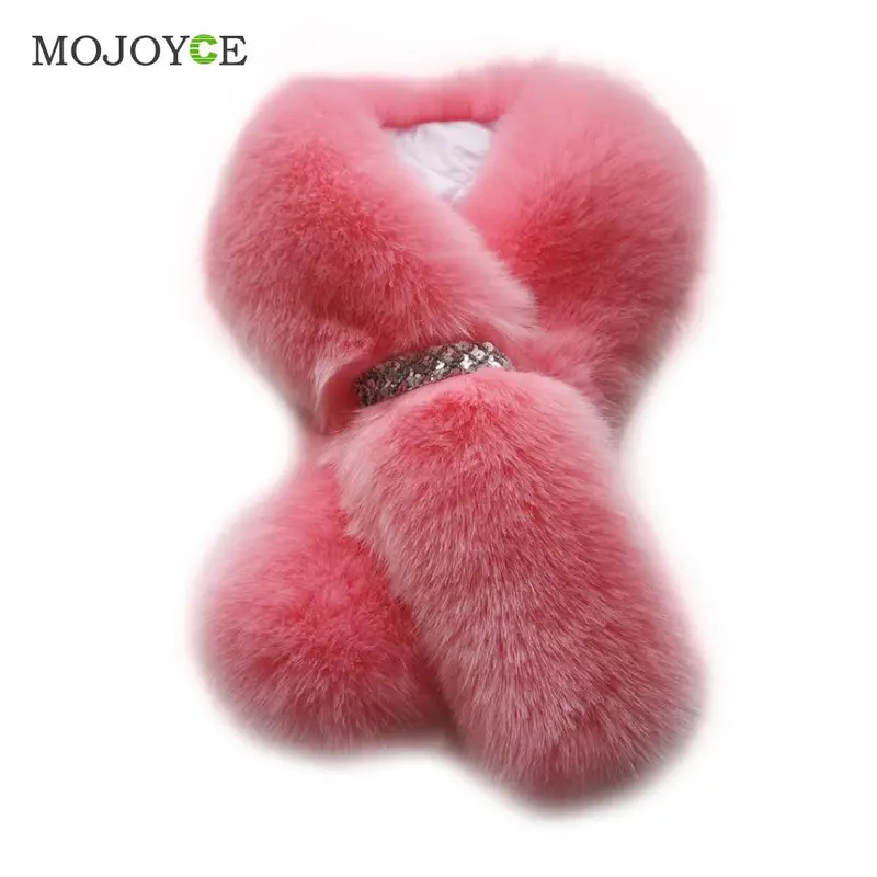 94Cm Women Fur Scarf Faux Rabbit Fur Scarves Warm Fashion Accessories Lady Solid Color Ring Scarves Neck Warmers Collar 6