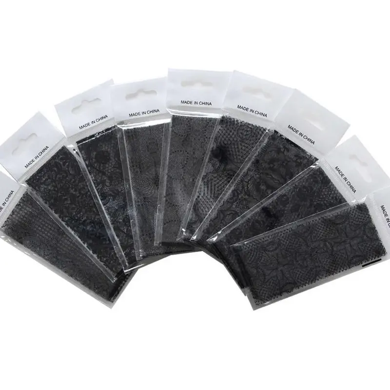 9Pcs Nail Art Transfer Foil Sticker White Black Lace Nail Stickers Nail Tips 1