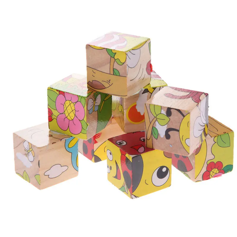 9Pcs Six Sides Wooden Toys For Children 3D Puzzle Educational Toys Magic Cubes Jigsaw Puzzle Cube Toys Rom Sent 1