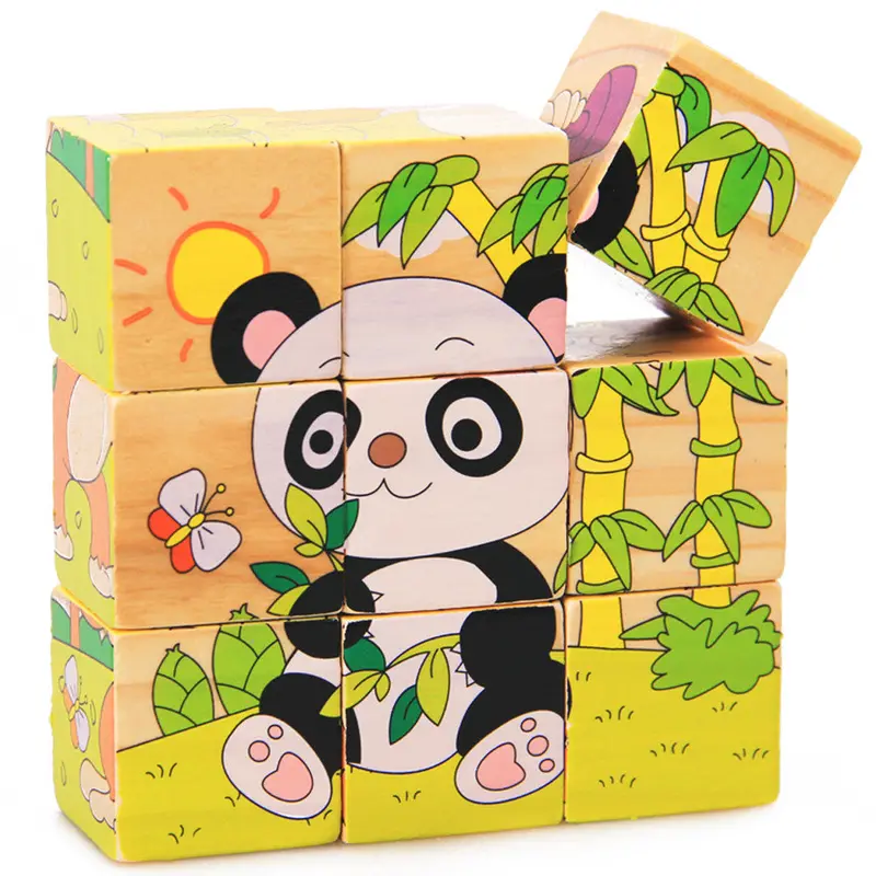 9Pcs Wooden Toys 3D Puzzle Educational Toys Six Sides Baby Pa Animal Jigsaw Hexahedral Puzzle Toy 1