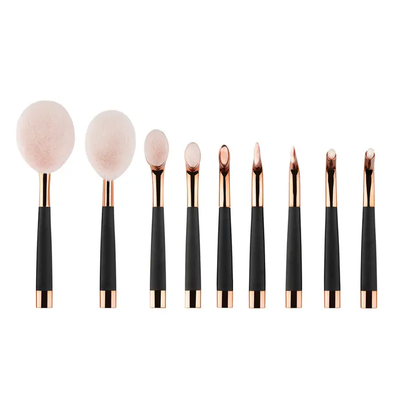 9Pcsset Stylish Toothbrush Shape Cosmetic Makeup Brush Foundation Powder Cream Base Oval Brush Plating Rose Gold Brush 1