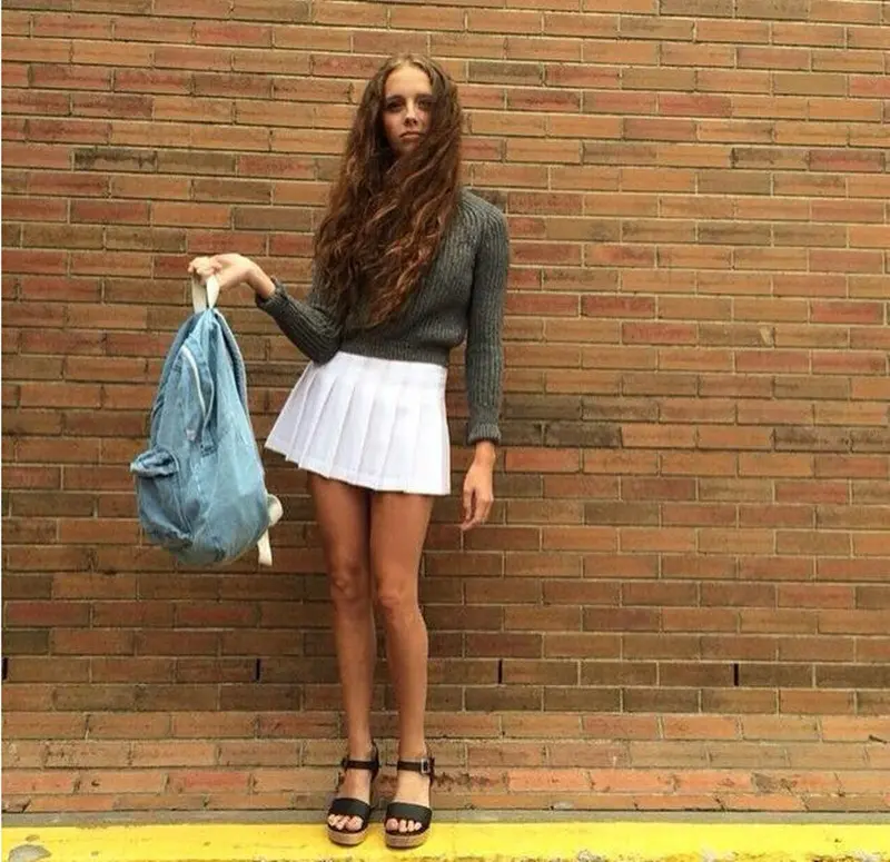 Aa High Waist Pleated Skirt Women's American Apparel Solid Color Preppy Slim Mini Short Skirts 8 Colors Xs - L 11