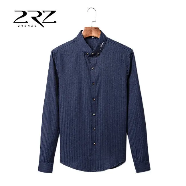 Able Design Turn-Down Collar Stripe Type Shirts Slim Fitlong Sleeve Casualshirt Polyester Fiber 1