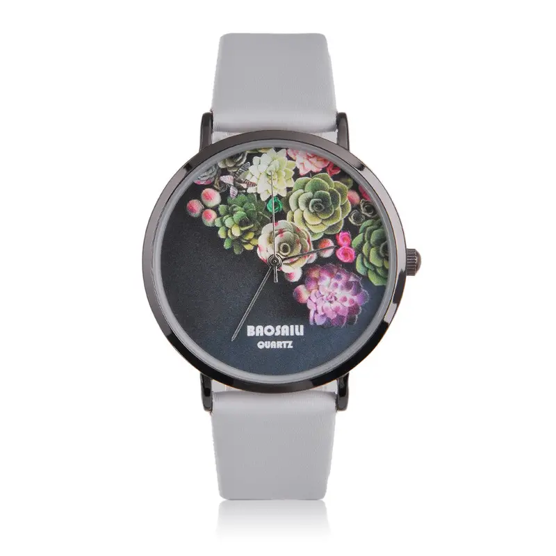 Able Designladies Floral Design Waterproof Watch Pu Leather Strap Flower Decoration Wrist Watches 1