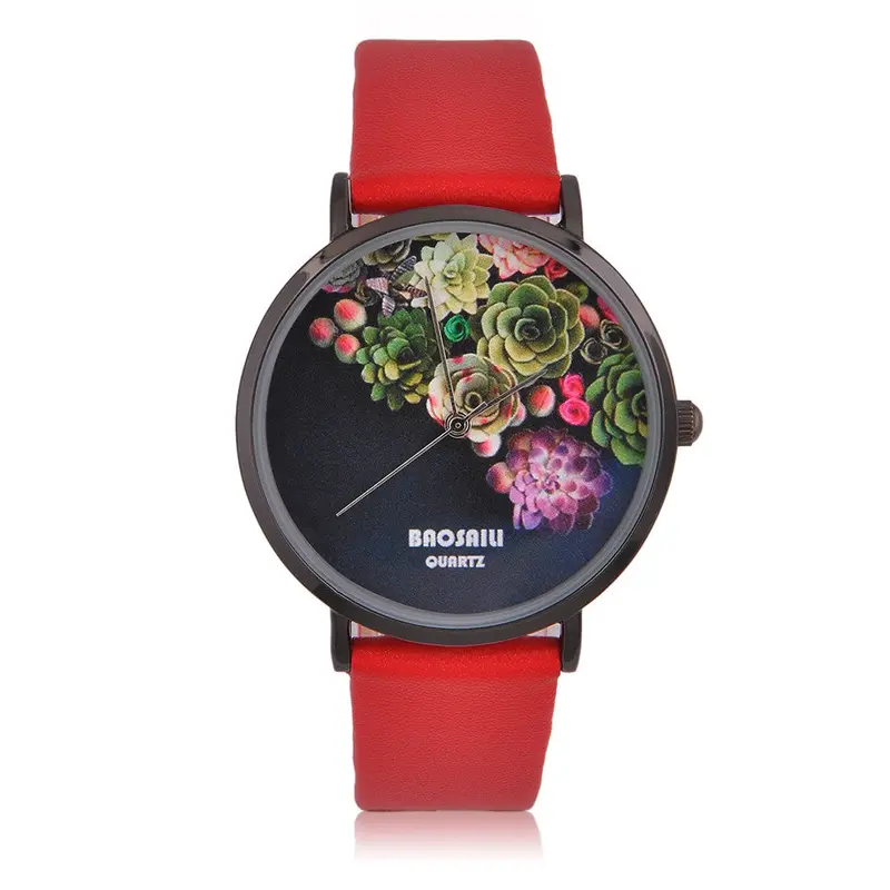Able Designladies Floral Design Waterproof Watch Pu Leather Strap Flower Decoration Wrist Watches 2