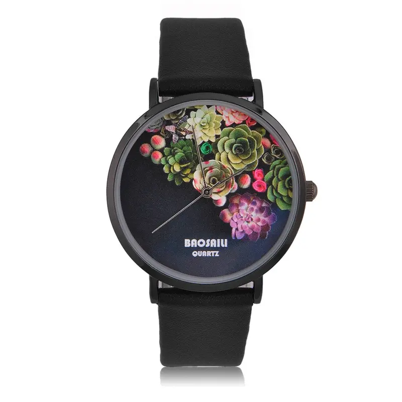 Able Designladies Floral Design Waterproof Watch Pu Leather Strap Flower Decoration Wrist Watches 4