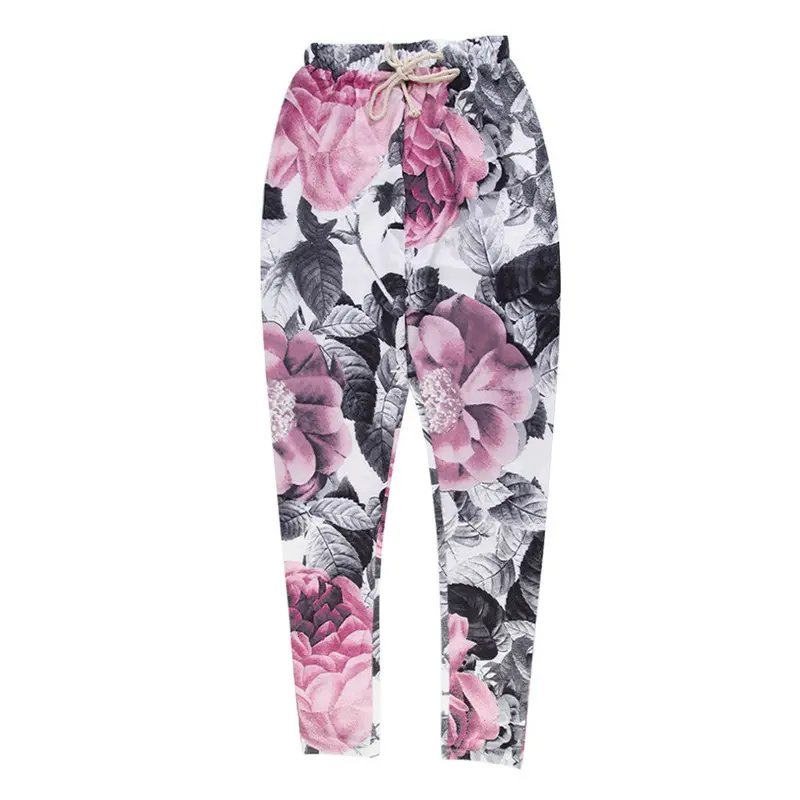 Able Designlady Long Pants Casual Floral Printed Elastic Waist Cotton Girls Trousers For Adults 1