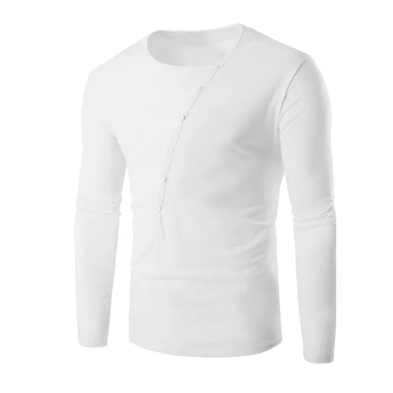Able Stylelong Sleeve Round Neck Casual Inclined Buckle Decoration Solid Shirt Tops 1