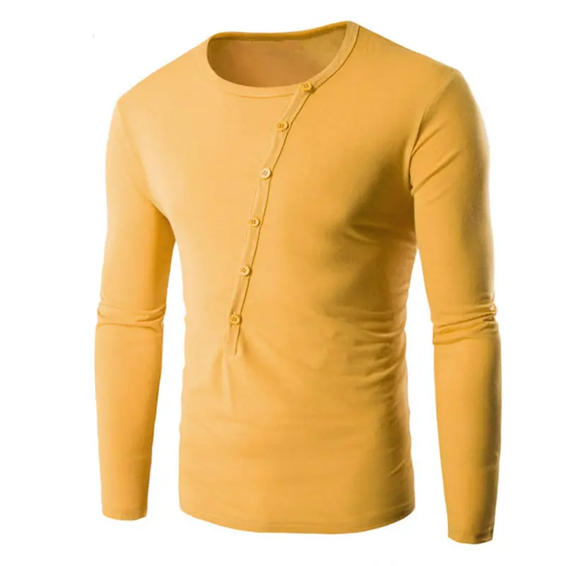 Able Stylelong Sleeve Round Neck Casual Inclined Buckle Decoration Solid Shirt Tops 7