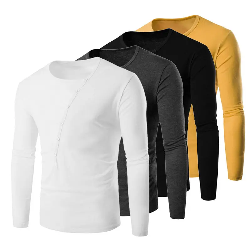 Able Stylelong Sleeve Round Neck Casual Inclined Buckle Decoration Solid Shirt Tops 9