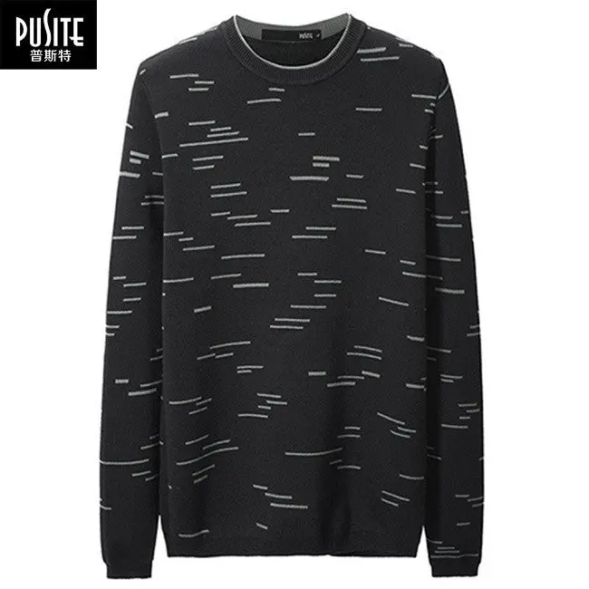 Abstract Elastic Slimo-Neck Pullover Thread Jacquard Cotton Knitwear 1