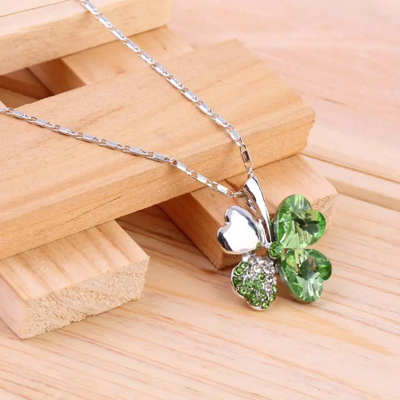 Accessories Austrian Heart Rhinestone Crystal 4 Four Leaf Leaves Clover Necklace Pendantjewelry 1