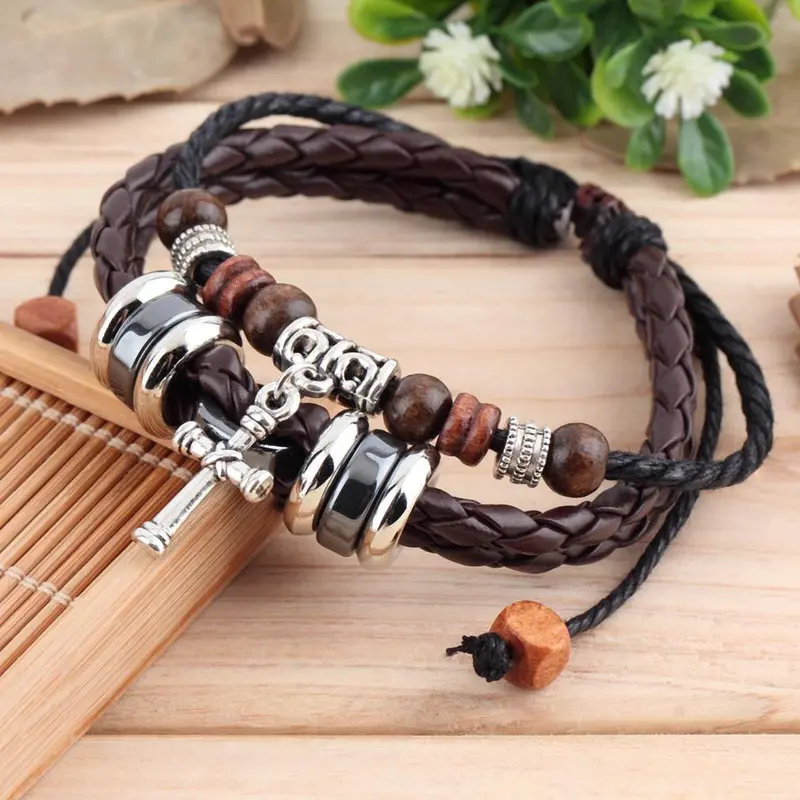 Adjustable Vintageladies Cross Twist Leather Bracelet Gifts Forboys Wrap Leather Bracelet Pulseira De Couro 1