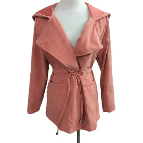 Adjustable-Waist Trench Coat for Women Featuring Hood, Turn-Down Collar, and Slim Fit
