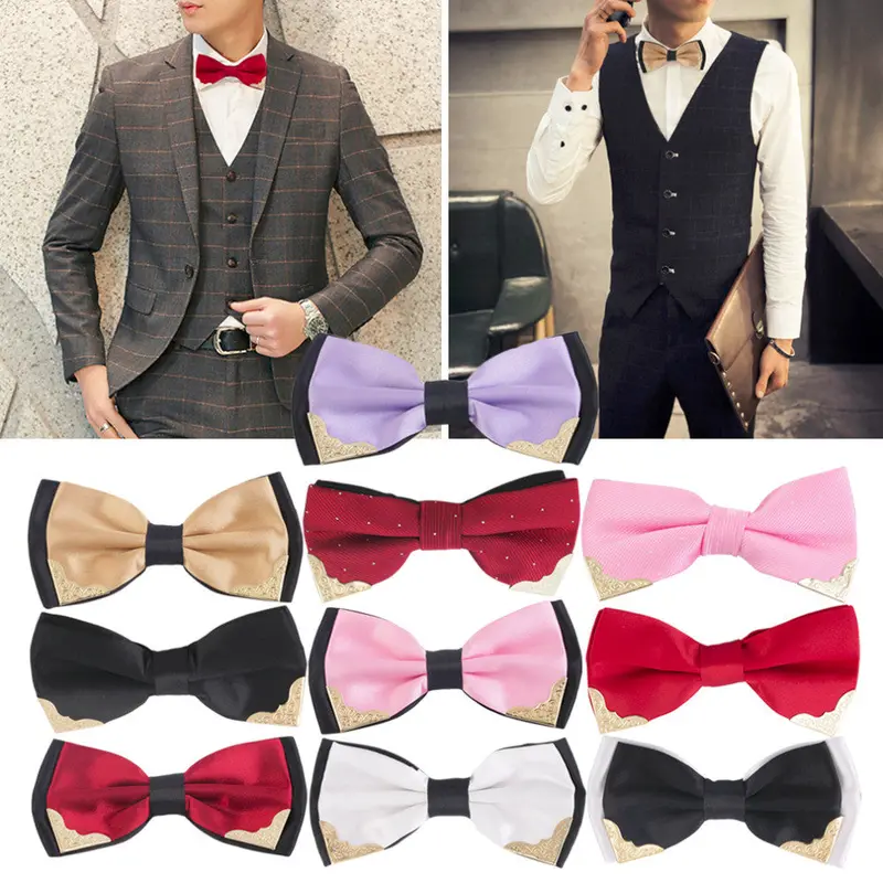 Adjustableformal Wedding Party Pre Tied Bow Tie Deluxe Gold Corner 1