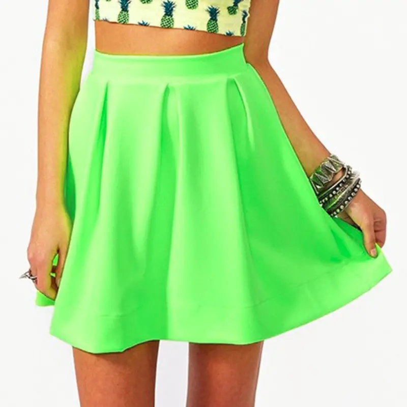 Al Fluorescent Green Cotton Short Skirt Mosaic Clothing For Ladies 1