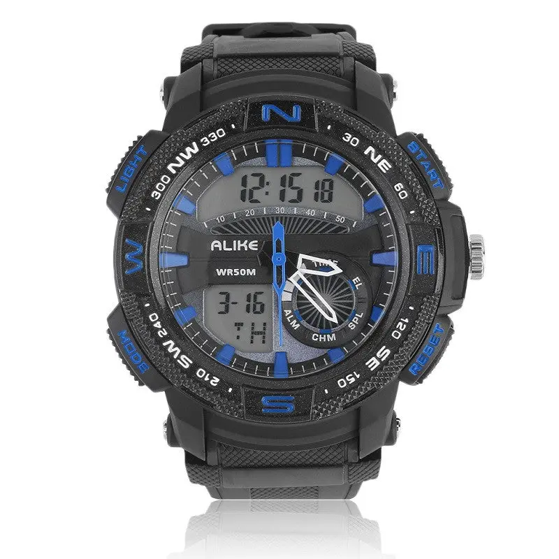 Alike Ak15113 Analog Digital Rubber Band Waterproof Alarmwrist Watch Blueredwhitegreenorange Color 1