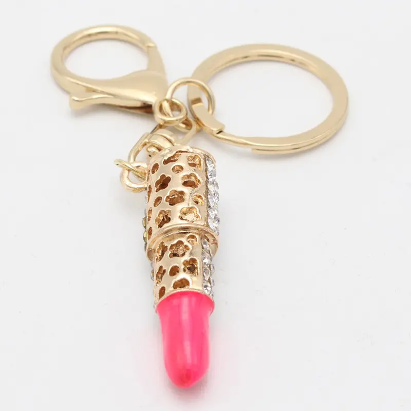 Alloy Crystal Lipstick Keyring Pendant Bag Purse Decor Car Key Chain Ladies Key Chain Women Gift For Girl 1