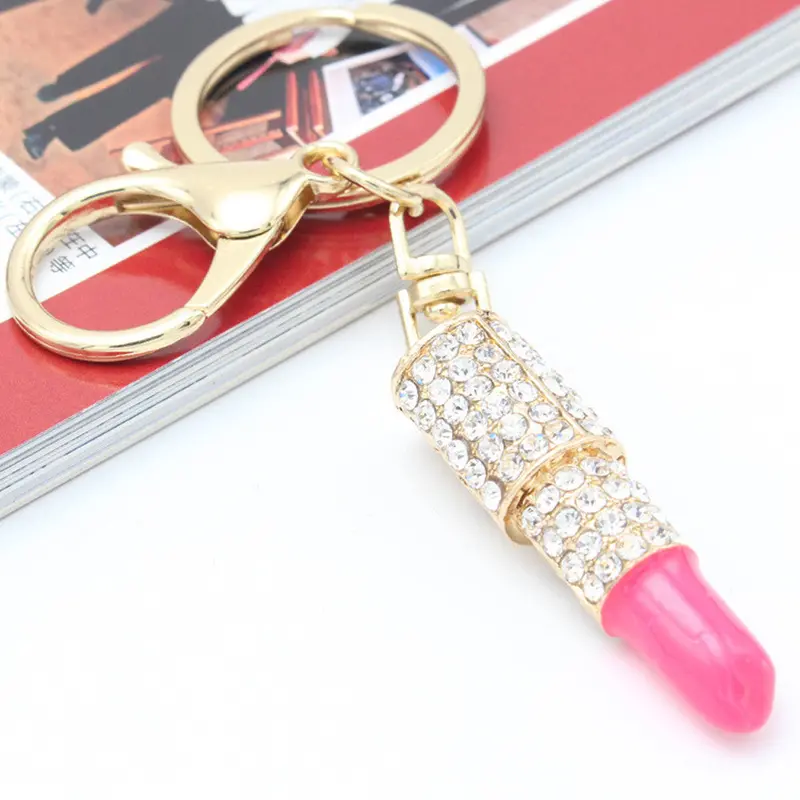Alloy Crystal Lipstick Keyring Pendant Bag Purse Decor Car Key Chain Ladies Key Chain Women Gift For Girl 2