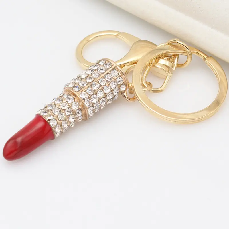 Alloy Crystal Lipstick Keyring Pendant Bag Purse Decor Car Key Chain Ladies Key Chain Women Gift For Girl 3