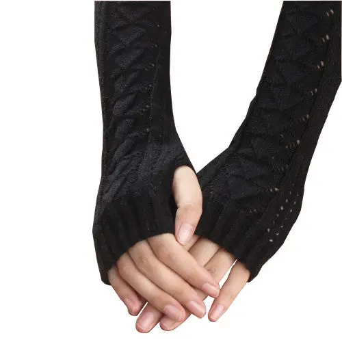 Amazig Long Mitten Gloves Women Knitted Arm Fingerless Gloves Solid Color Funs29 1