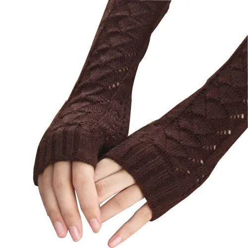Amazig Long Mitten Gloves Women Knitted Arm Fingerless Gloves Solid Color Funs29 2