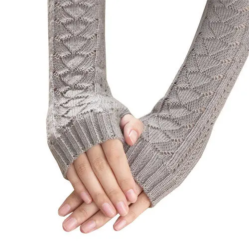 Amazig Long Mitten Gloves Women Knitted Arm Fingerless Gloves Solid Color Funs29 4