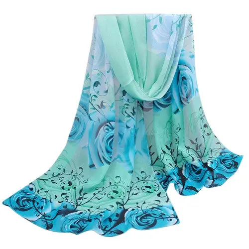 Amazing Collocation Women Beautiful Rose Pattern Chiffon Shawl Wrap Wraps Scarf Scarves Foulard 1