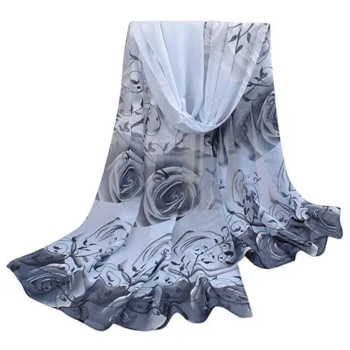 Amazing Collocation Women Beautiful Rose Pattern Chiffon Shawl Wrap Wraps Scarf Scarves Foulard 2