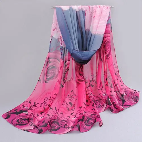 Amazing Collocation Women Beautiful Rose Pattern Chiffon Shawl Wrap Wraps Scarf Scarves Foulard 3