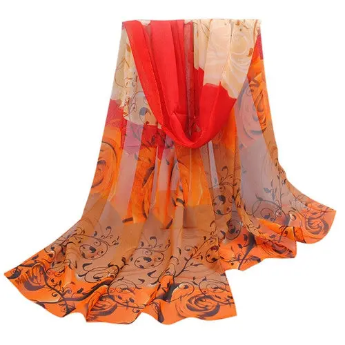 Amazing Collocation Women Beautiful Rose Pattern Chiffon Shawl Wrap Wraps Scarf Scarves Foulard 4