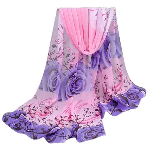 Amazing Collocation Women Beautiful Rose Pattern Chiffon Shawl Wrap Wraps Scarf Scarves Foulard 5