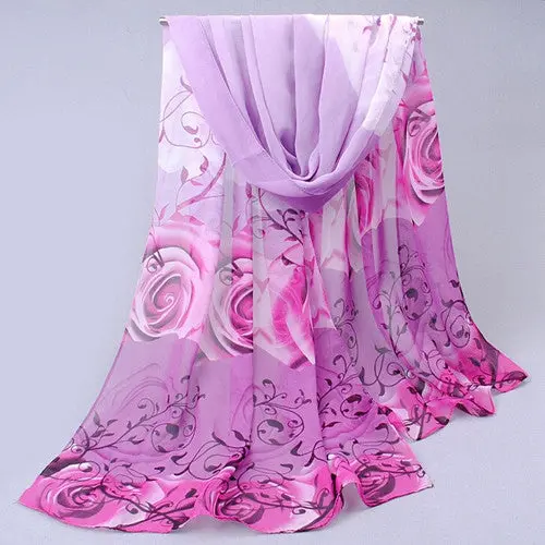 Amazing Collocation Women Beautiful Rose Pattern Chiffon Shawl Wrap Wraps Scarf Scarves Foulard 6