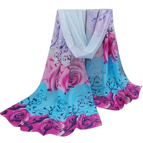 Amazing Collocation Women Beautiful Rose Pattern Chiffon Shawl Wrap Wraps Scarf Scarves Foulard 7