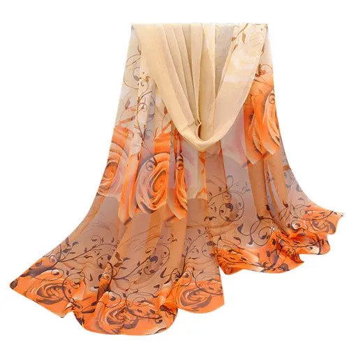 Amazing Collocation Women Beautiful Rose Pattern Chiffon Shawl Wrap Wraps Scarf Scarves Foulard 8