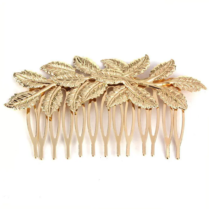 Amazing Coming Punk Women Girls Golden Leaf Hair Comb Hair Clip Jewelry Feida 1